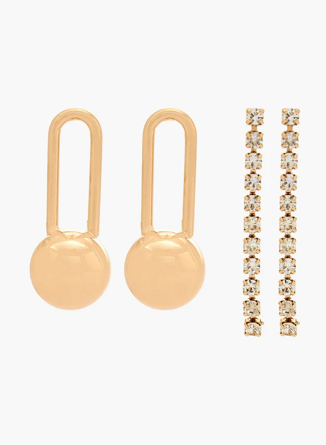 Pack Of 2 Gold Tone Assorted Earrings With Pushback Closure